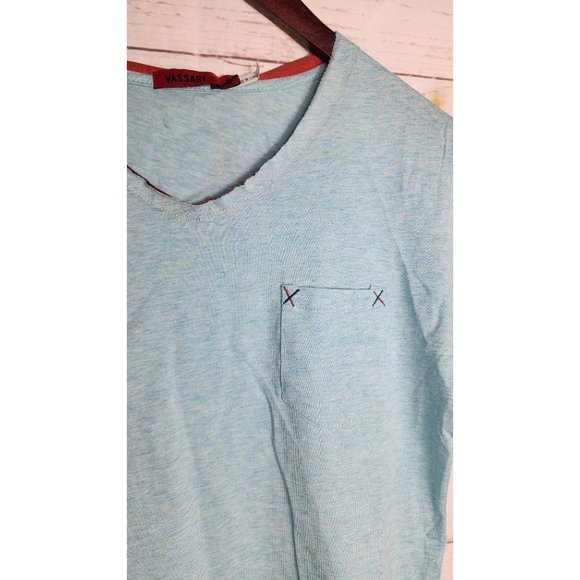 Vassari Los Angeles V-Neck Loose Cut Trim Aqua Designer Shirt -Rare Thread Small - Picture 7 of 15